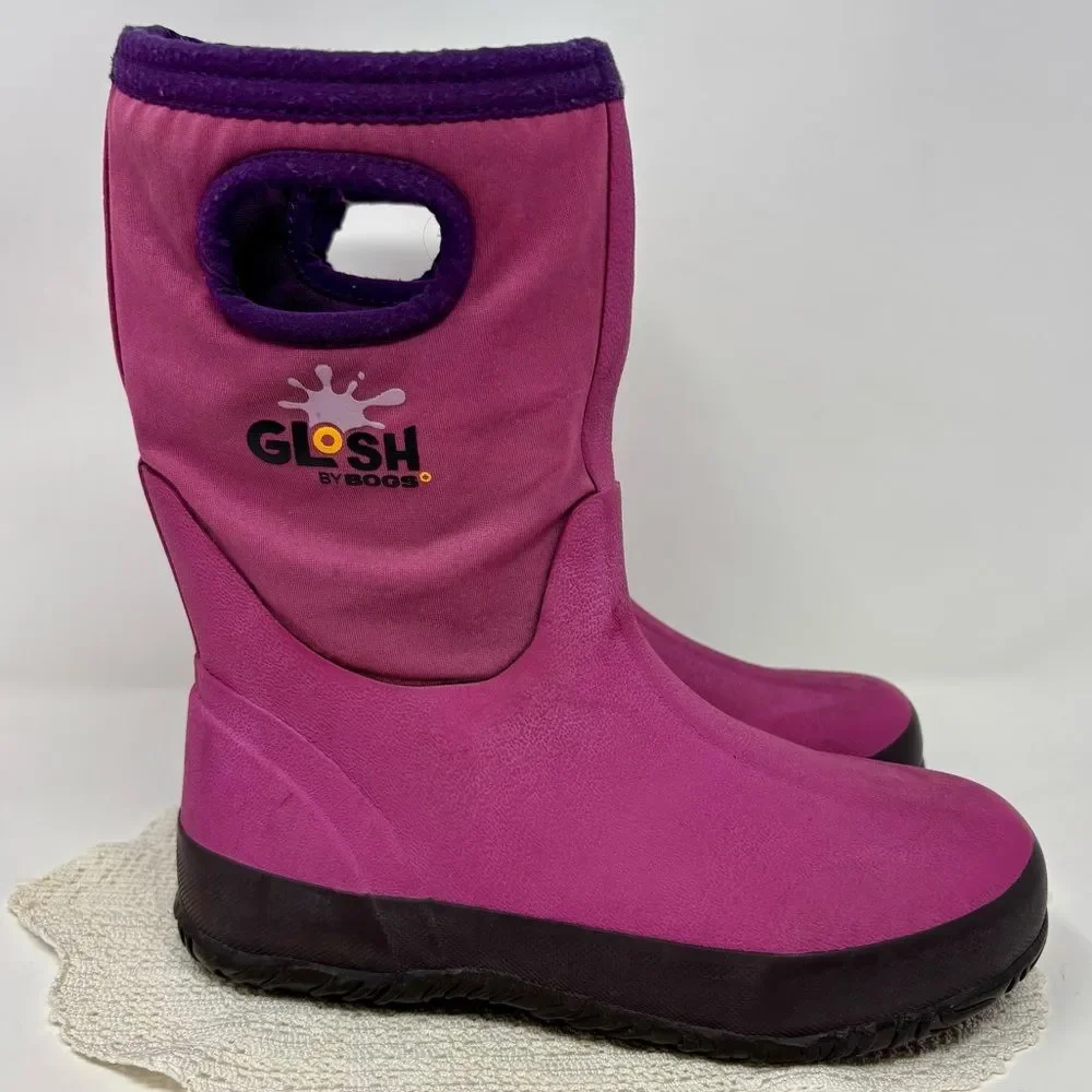 Bogs Glosh Pink Neoprene Rain Boots Waterproof Lightweight Big Kid Girl Size 2